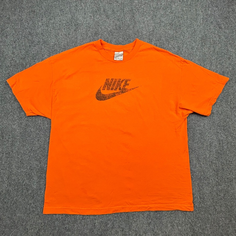 VTG Nike T-Shirt Mens XXL Orange Graphic Swoosh Logo Sportswear Casual Tee Y2K
